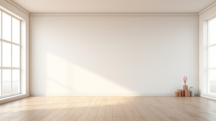 Empty minimal room with windows and natural light indoor - obrazy, fototapety, plakaty