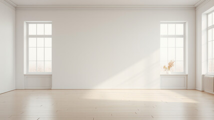Empty minimal room with windows and natural light surface - Powered by Adobe