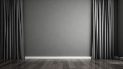 Empty room mock up with white windows dark grey curtain - obrazy, fototapety, plakaty