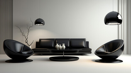interior design black furniture on white wall
