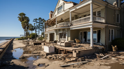 A upper middle class home in florida storm damage ,generative ai. - obrazy, fototapety, plakaty