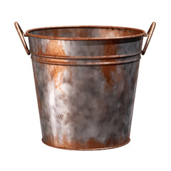 Rusty bucket with handle isolated on transparent background