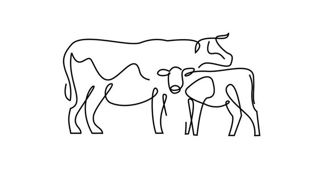 Cow single continue line drawing animation