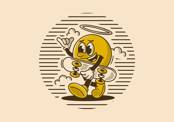 Walking ball head character holding a skate board