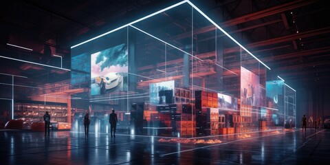 Futuristic digital warehouse using augmented reality background