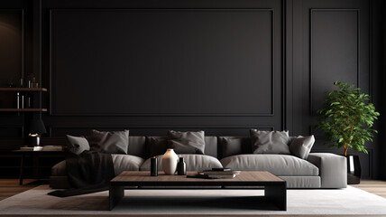 Modern interior living room design and black wall