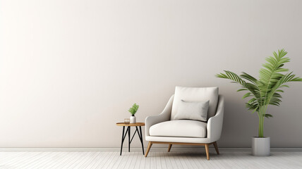 Fototapeta na wymiar Simple living room white armchair home interior