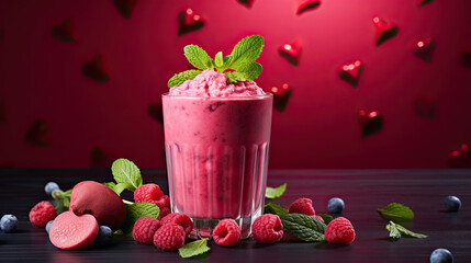 Smoothie pink sweat heart punch cocktail with mint AI Generative