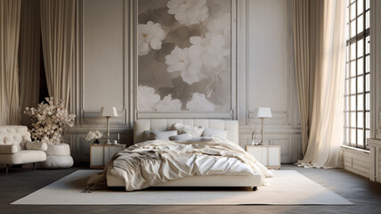 Stylish modern bedroom interior with vintage white