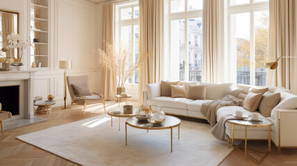 very light and bright interior of luxurious cozy living room