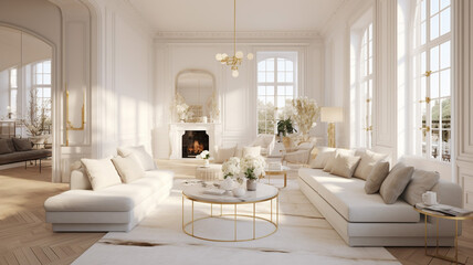 very light and bright interior of luxurious cozy living room beautiful