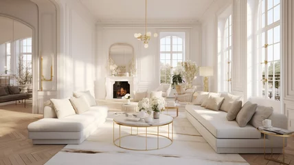 Foto op Plexiglas very light and bright interior of luxurious cozy living room beautiful © BornHappy