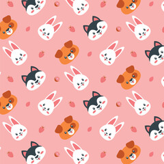 Colorful cute animals doodle seamless pattern