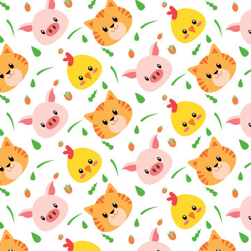 Colorful cute animals doodle seamless pattern