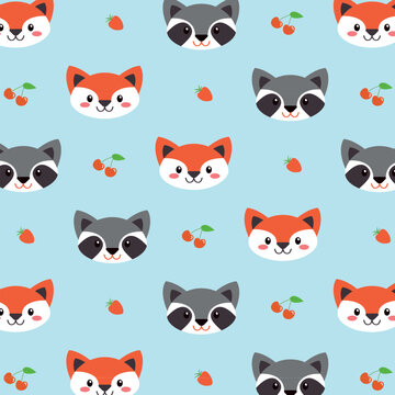 Flat design cute zoo animals seamless pattern design illustration