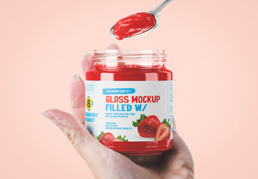 Red Jam Bottle Packaging Mockup
