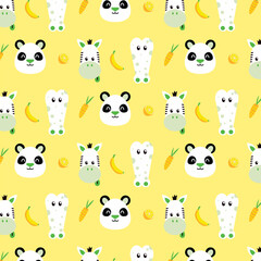Seamless pattern with cute wild animal vector illustration