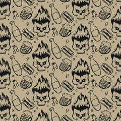 Rock n roll punk music doodle seamless pattern illustration