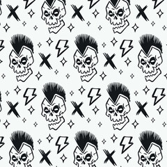 Hand drawn punk rock illustration seamless pattern