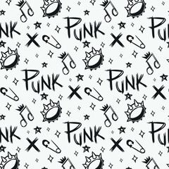 Hand drawn punk rock illustration seamless pattern