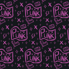 Music hand drawn punk rock seamless pattern illustration