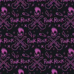 Music hand drawn punk rock seamless pattern illustration