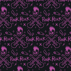 Music hand drawn punk rock seamless pattern illustration