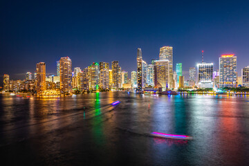 Miami city skyline at night, Florida. 