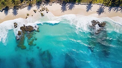 Fototapeta na wymiar aerial drone view of the caribbean beach and crystal clear sea AI generated