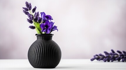 purple flowers in a black vase generated by AI tool