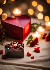 バレンタインデー、ハート型チョコレート、コピースペース、背景｜Valentine's Day, heart-shaped chocolates. Copy space, background. Generative AI