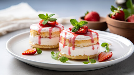 Sweet strawberry mini cake with melted creamAI Generative