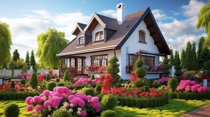 Fototapeta na wymiar beautiful house in the spring park generated by AI tool