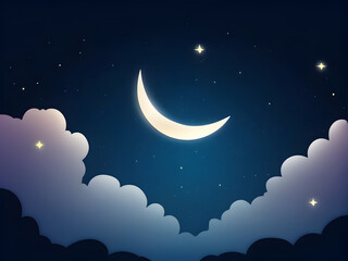 abstract fantasy background. Half moon, stars and clouds on the dark night sky background..