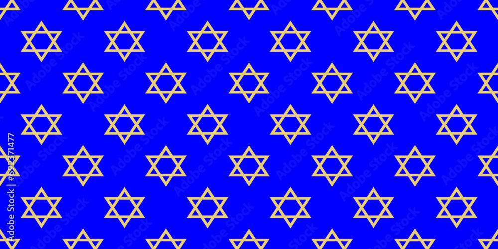 Wall mural Seamless pattern of golden stars of David on a blue background. Print for wallpaper, textiles, wrapping paper Star of David