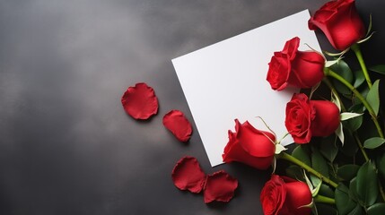 Romantic Red Rose and Blank Paper, Cinematic Top View