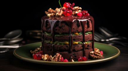 Obraz na płótnie Canvas Birthday chocolate cake with cherry on top