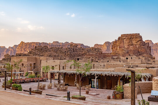 Old Town in AlUla, Saudi Arabia at evening.