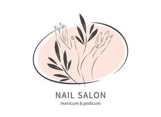 Nail salon. Beautiful female hands. Minimalistic vector illustration for beauty salon