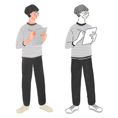 オフィスカジュアルな会社員の男性全身手描きイラスト