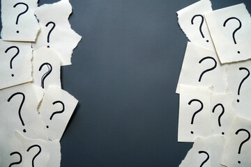 Collection of question mark paper. Torn paper with question mark on copy space background
