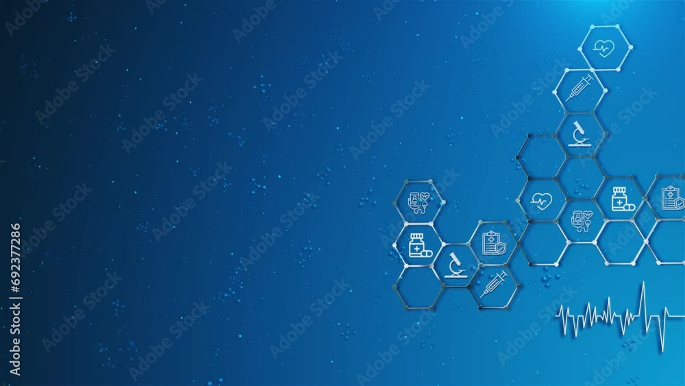 Poster 4k abstract hexagons geometric background molecular structures and hexagons pattern. science researc