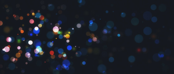 Creative blurry bokeh Christmas on wide wallpaper. Landing page concept. 3D Rendering. - obrazy, fototapety, plakaty