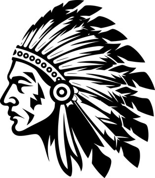 Chief indian head silhouette in black color. Vector template design.