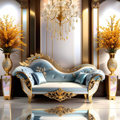 Tree & gold & diamond hues, mother-of-pearl, and precious stones in delicate designs express natural beauty, extended to women's furniture for a mysterious, exquisite vibe.(Generative AI) 