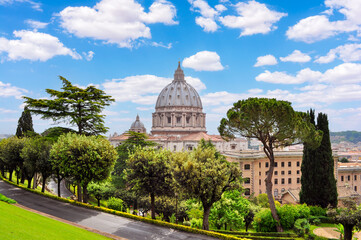 St. Peter's basilica dome and Vatican gardens, Rome, Italy