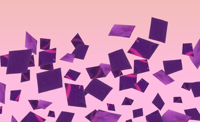 Shiny purple confetti falling on gradient pink background. Banner design