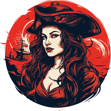 Sultry Pirate Lady Illustration, Perfect for Adventure and Fantasy Themes