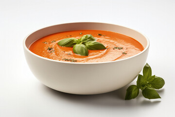 Bowl of Tomato Soup on White Background Isolated