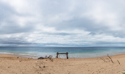 Panoramic view remains of old cattle jetty 1879 at Point Nepean, Portsea, Victoria, Australia...